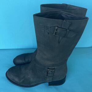 Cole Haan NikeAir Women's Leather Mid-Calf Black Green Biker Boots Size 8.5B EUC